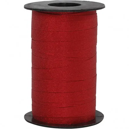 Gift ribbon, red, W: 10 mm, glitter, 100 m/1 roll.