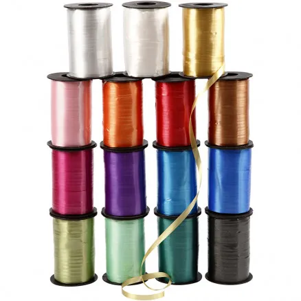 Gift ribbon, assorted colours, W: 10 mm, glossy, 250 m/15 pcs.