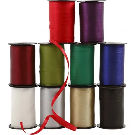 Gift ribbon, assorted colours, W: 10 mm, 250 m/ 10 pcs.