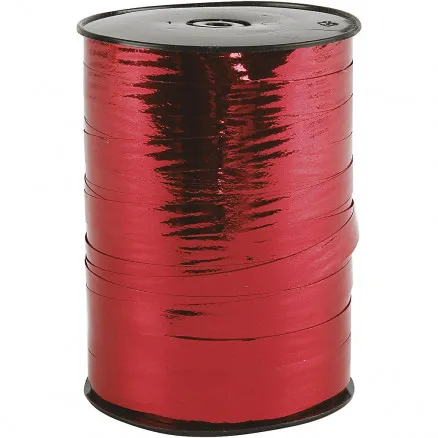 Gift ribbon, metallic red, W: 10 mm, glossy, 250 m/1 roll.