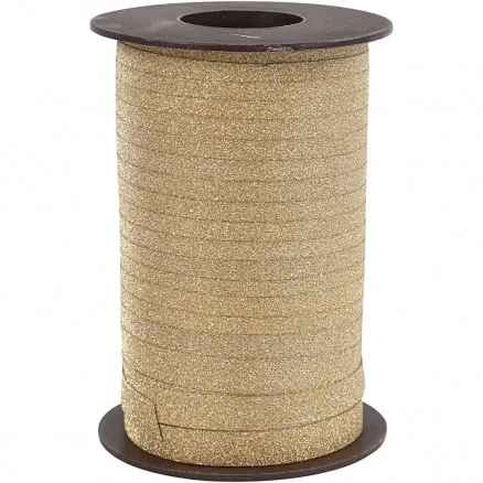 Gift ribbon, gold, W: 10 mm, glitter, 100 m/1 roll.
