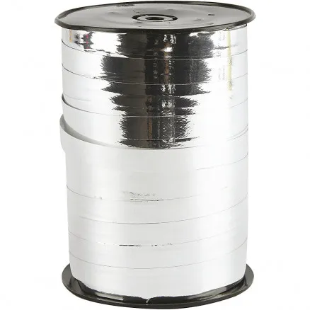 Gift ribbon, metallic silver, W: 10 mm, glossy, 250 m/1 roll.