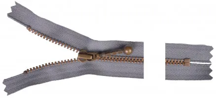 YKK Zip Antique Brass 15cm 4mm Grey