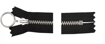 YKK Zip Aluminium Fixed w/Ring 25cm 4mm Black